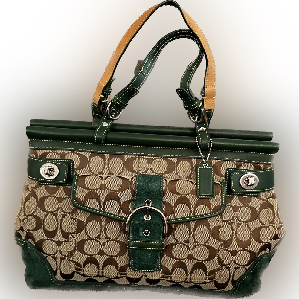 Coach Khaki Logo Green Handle
Womens Tote Purse Hand Bag Model
E043-6876
